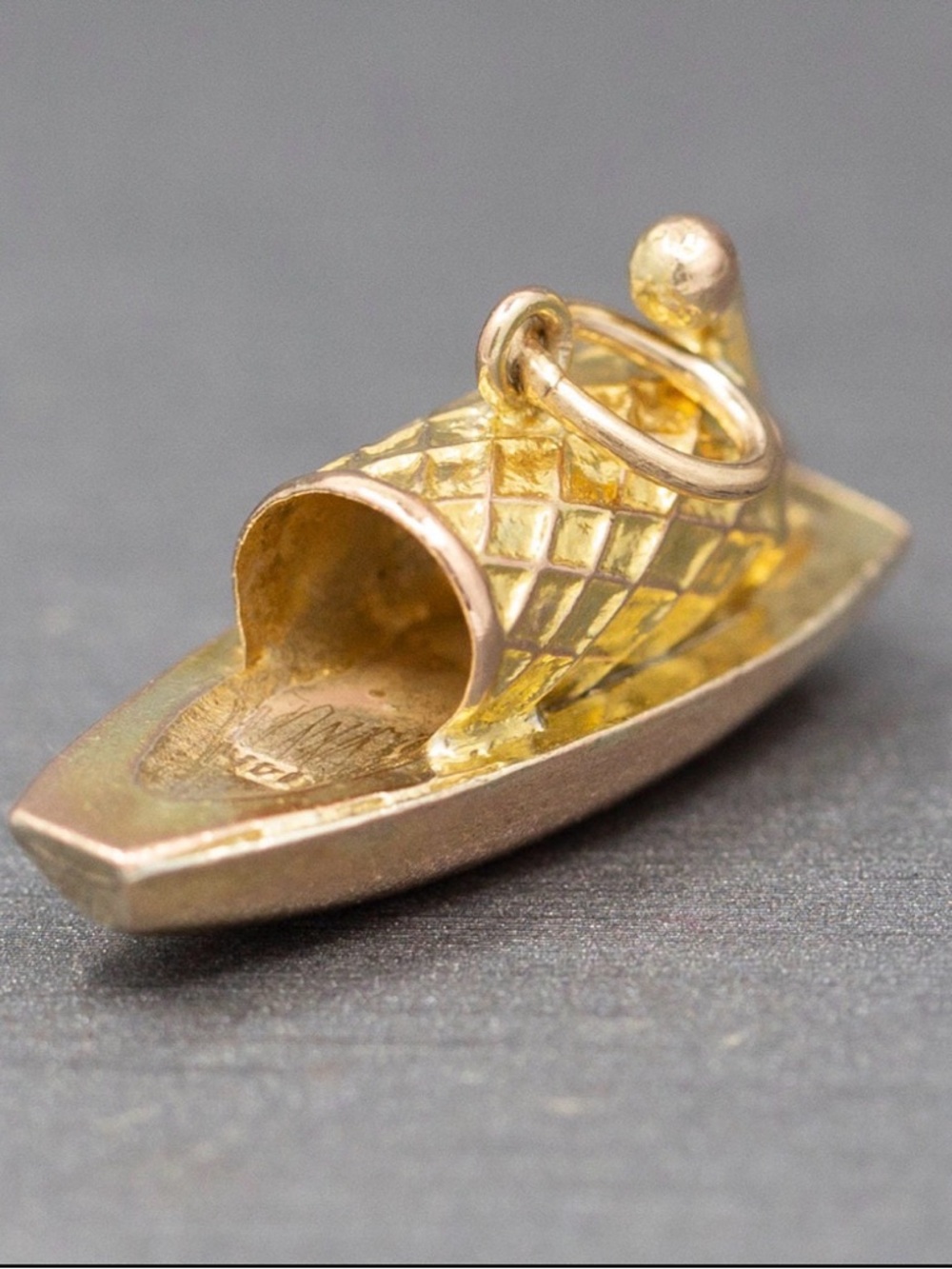 Vintage Sampan Malaysian Boat Charm in 14k Yellow Gold